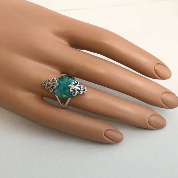Silver Native SouthWestern Turquoise Ring 7 8 9 - Picture 3 of 12